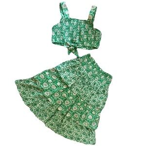 House of Harlow 1960 Smocked Crop Top & Peasant Skirt Set Small Green Floral